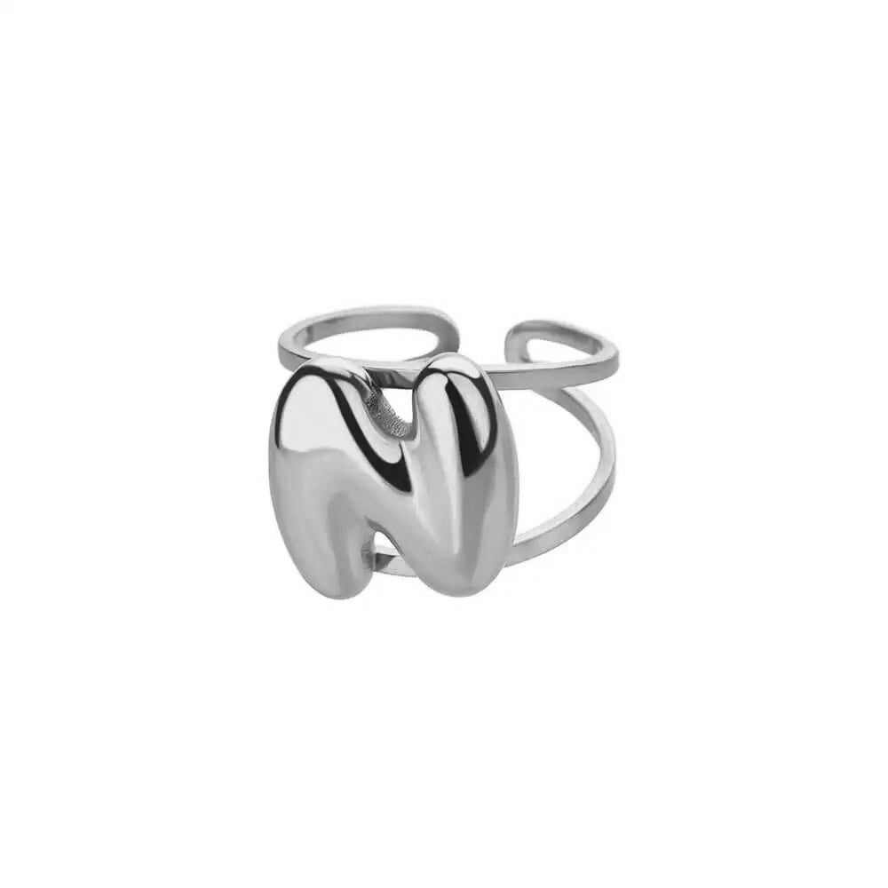Adjustable Open Band Bubble Letter Initial Ring