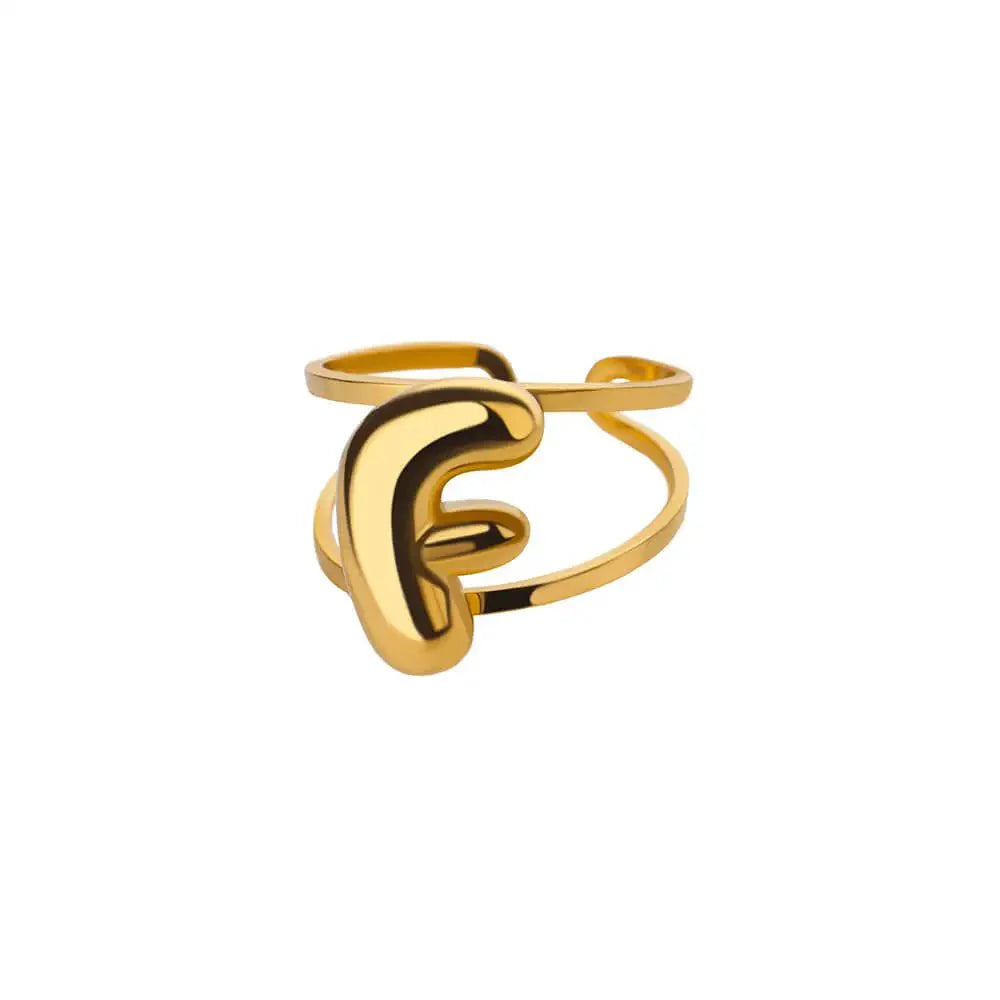 Adjustable Open Band Bubble Letter Initial Ring