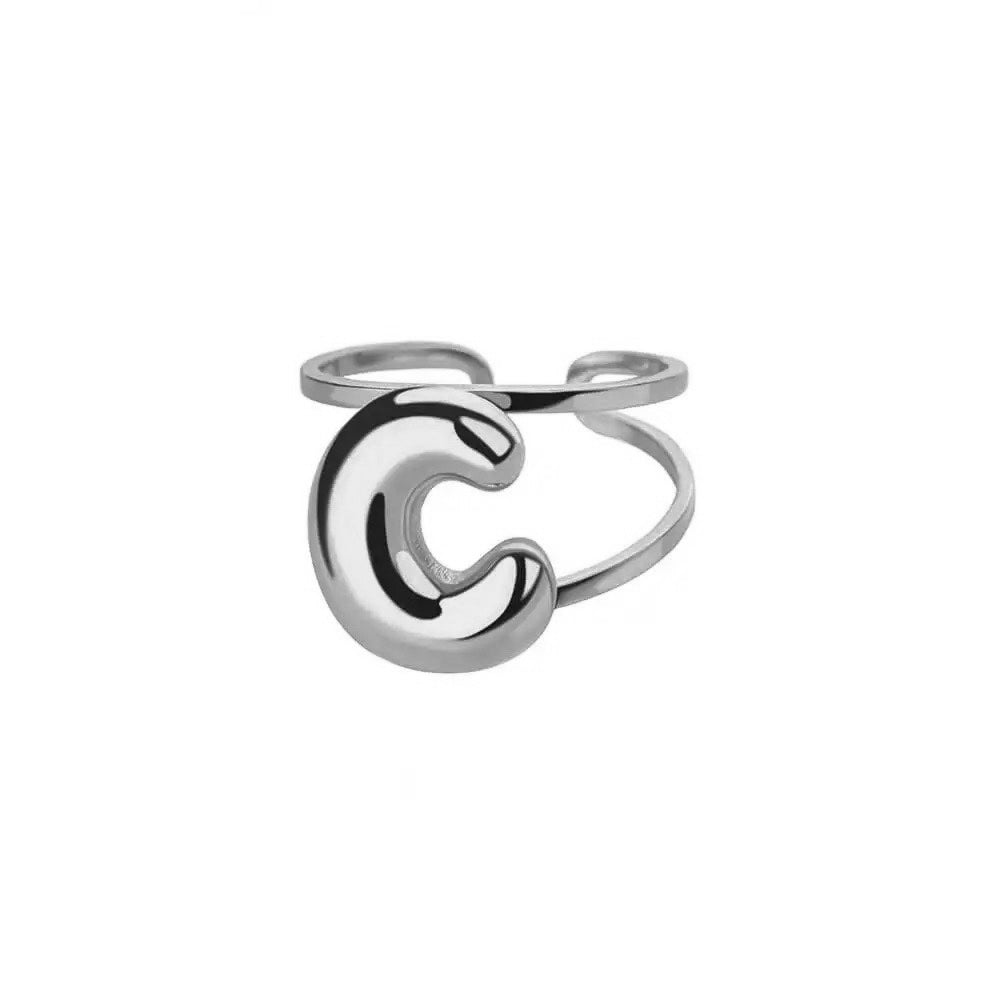 Adjustable Open Band Bubble Letter Initial Ring