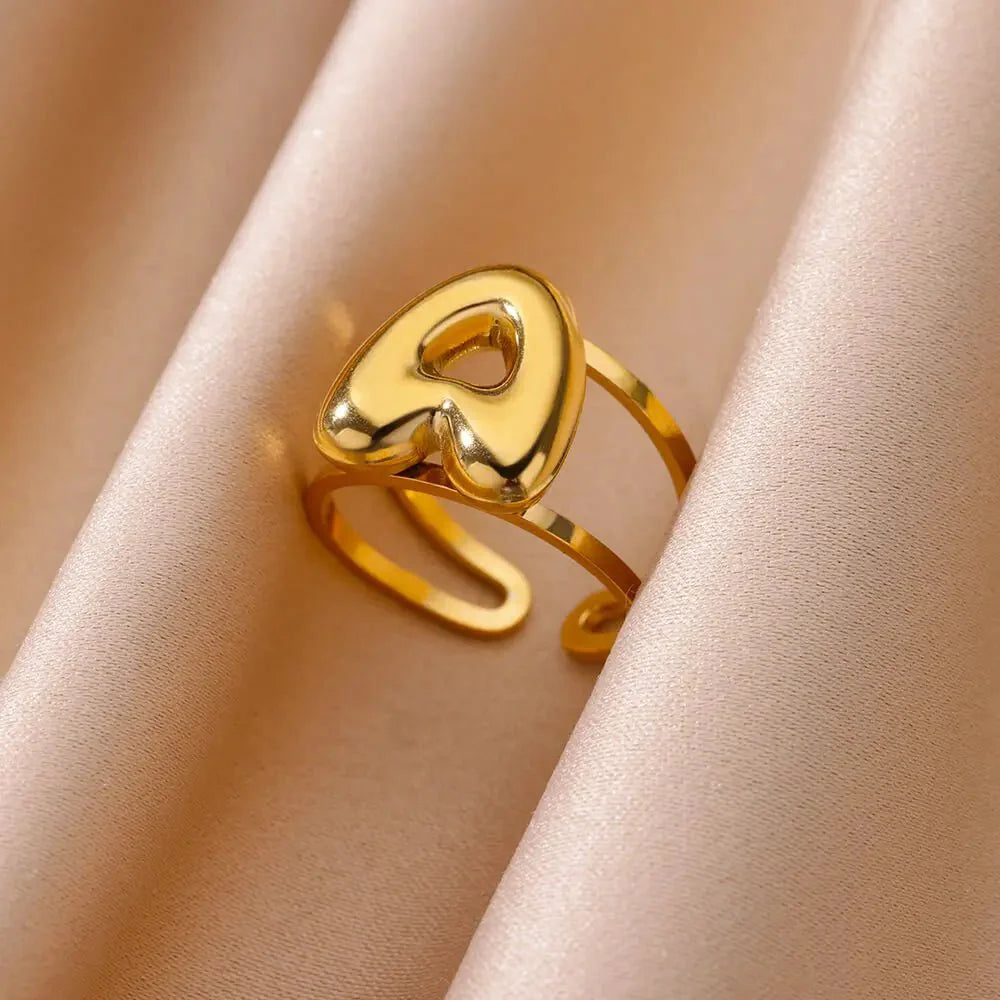 Adjustable Open Band Bubble Letter Initial Ring