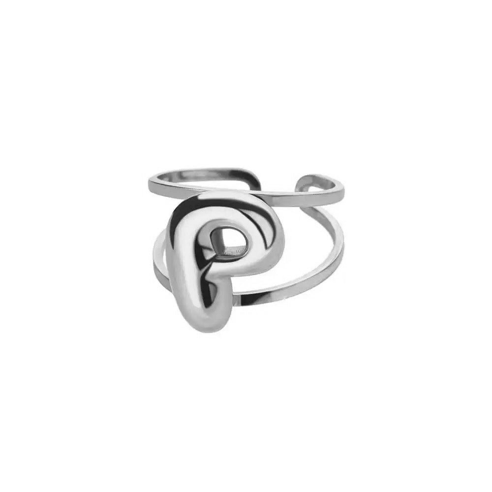Adjustable Open Band Bubble Letter Initial Ring