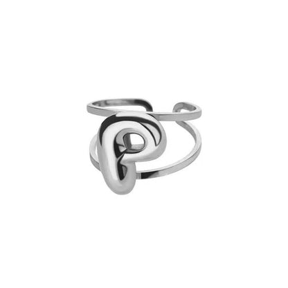 Adjustable Open Band Bubble Letter Initial Ring