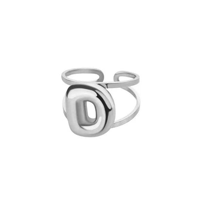 Adjustable Open Band Bubble Letter Initial Ring