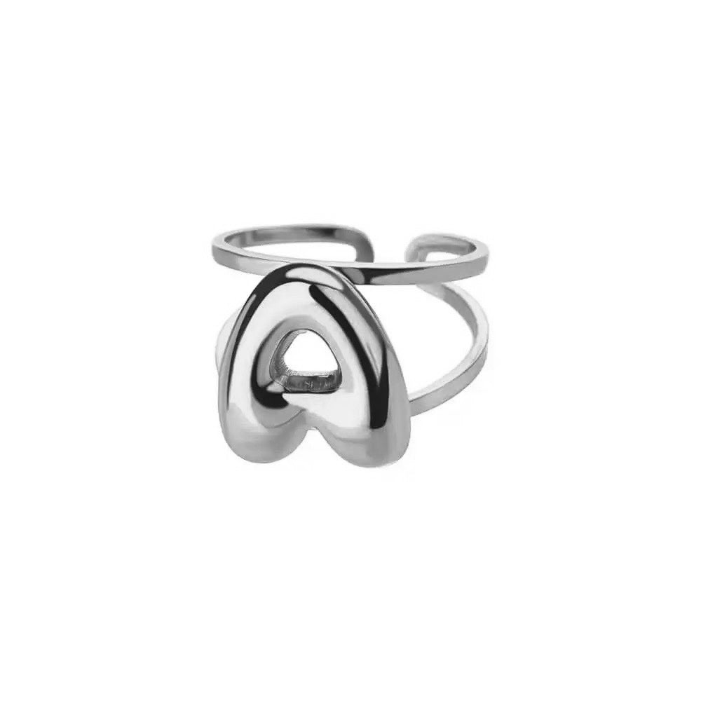 Adjustable Open Band Bubble Letter Initial Ring