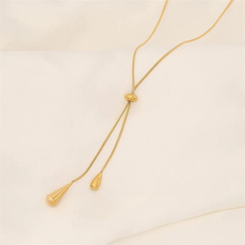 Adjustable Pull Droplet Lariat Necklace and Earrings