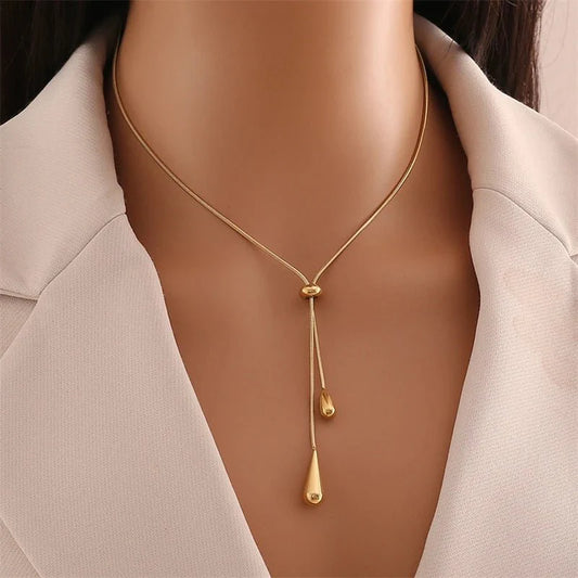 Adjustable Pull Droplet Lariat Necklace and Earrings