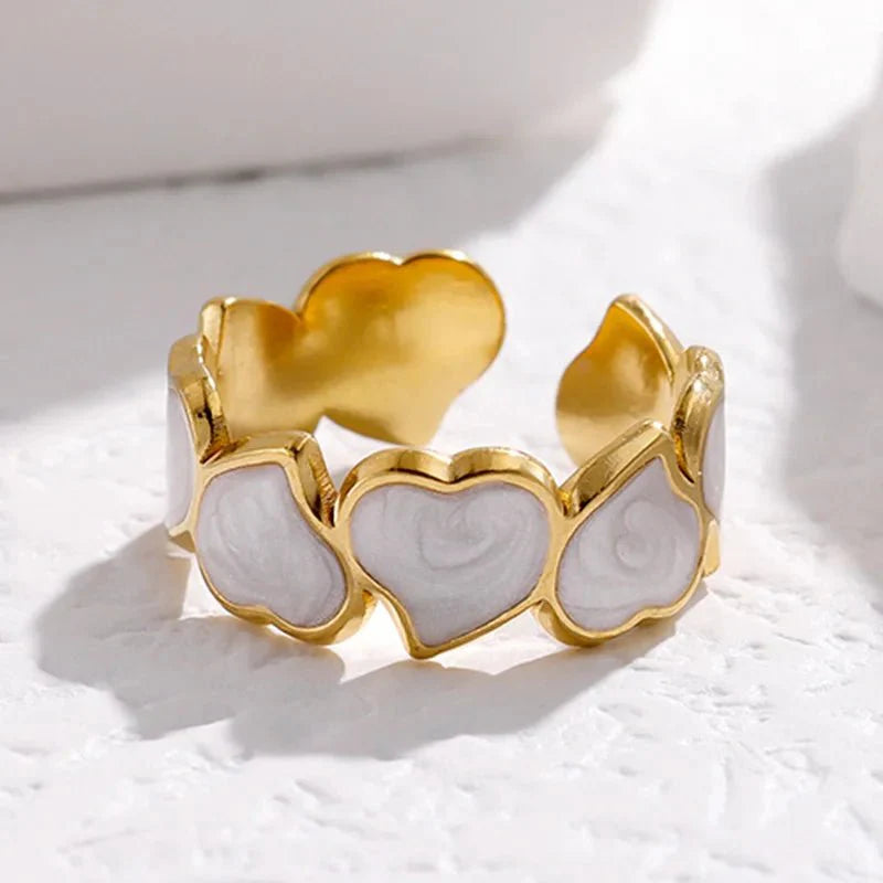 Adjustable Romantic Enamel Heart Ring