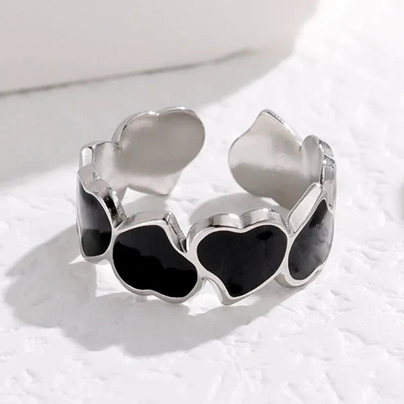 Adjustable Romantic Enamel Heart Ring