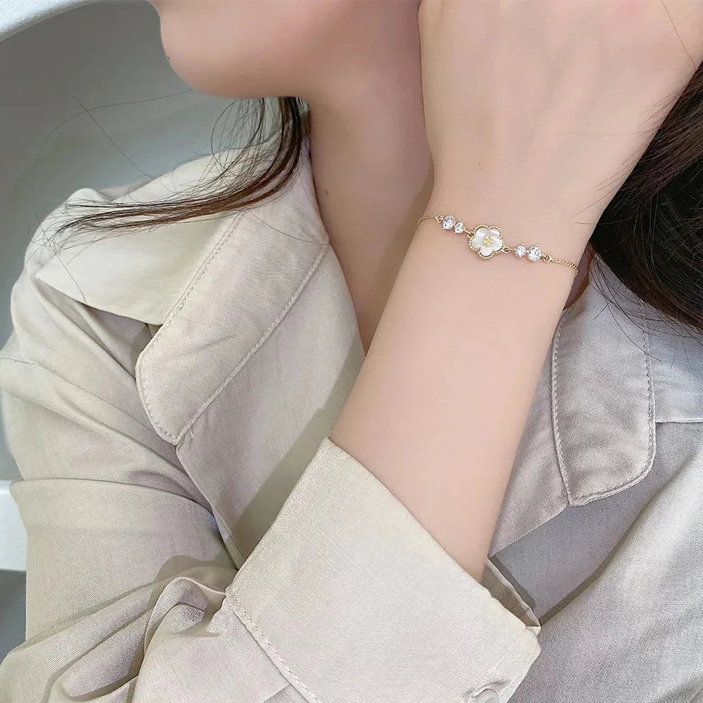 Adjustable Textured Floral Shell Diamond Bracelet