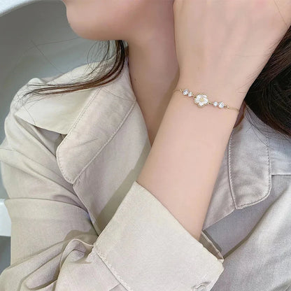 Adjustable Textured Floral Shell Diamond Bracelet
