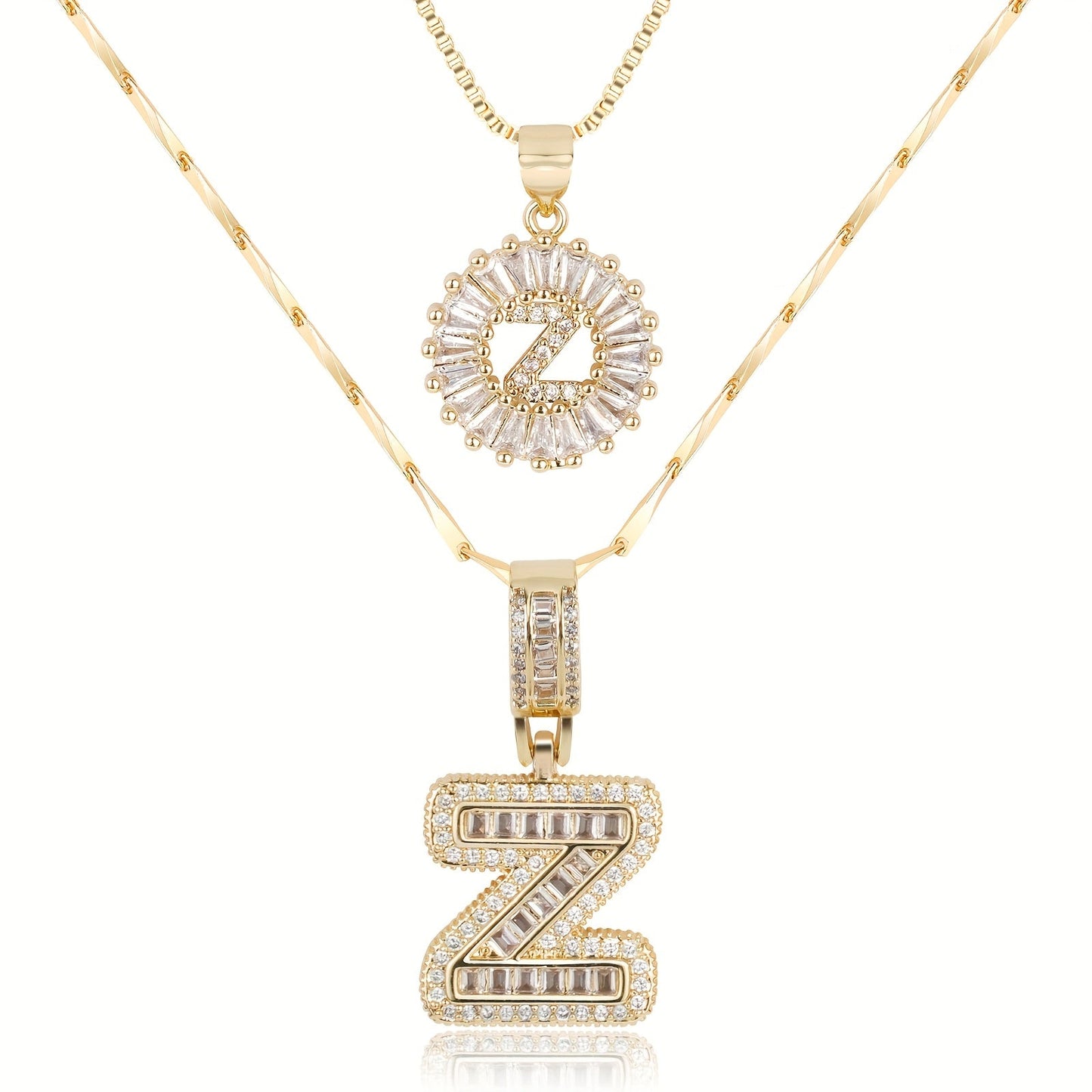 2pc 14k Diamond Letter Initial Necklaces