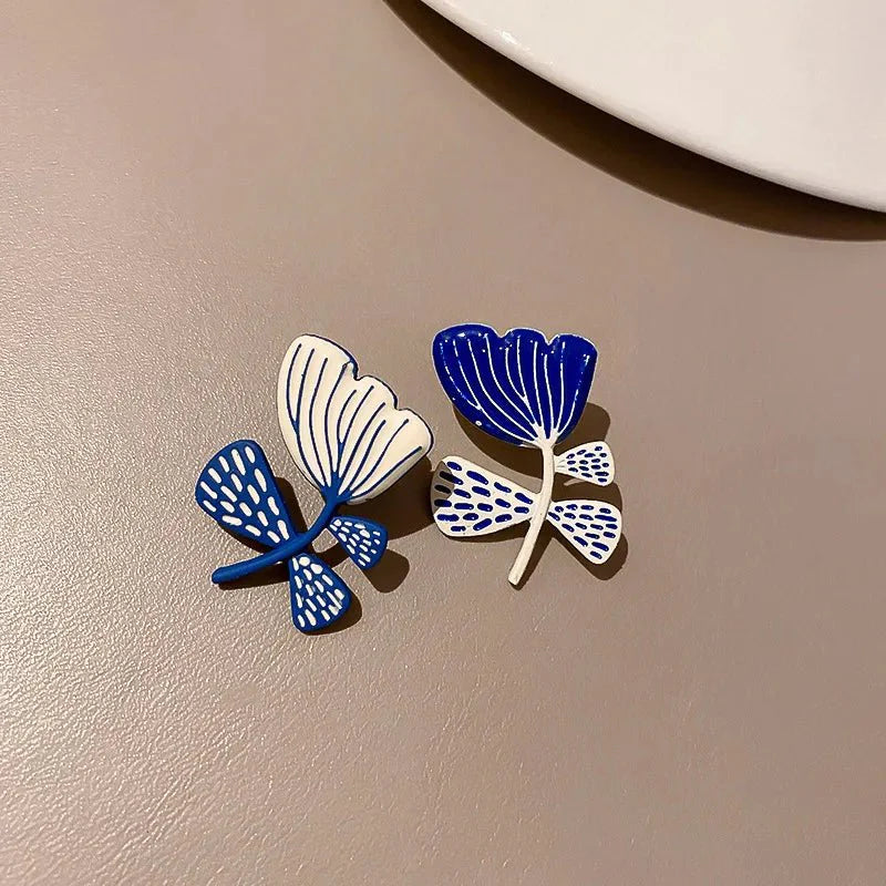 Artistic Blue & White Floral Earrings