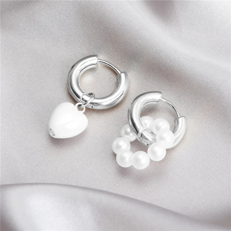 Asymmetrical Dainty Pearl Hoop Earrings