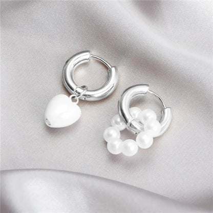 Asymmetrical Dainty Pearl Hoop Earrings