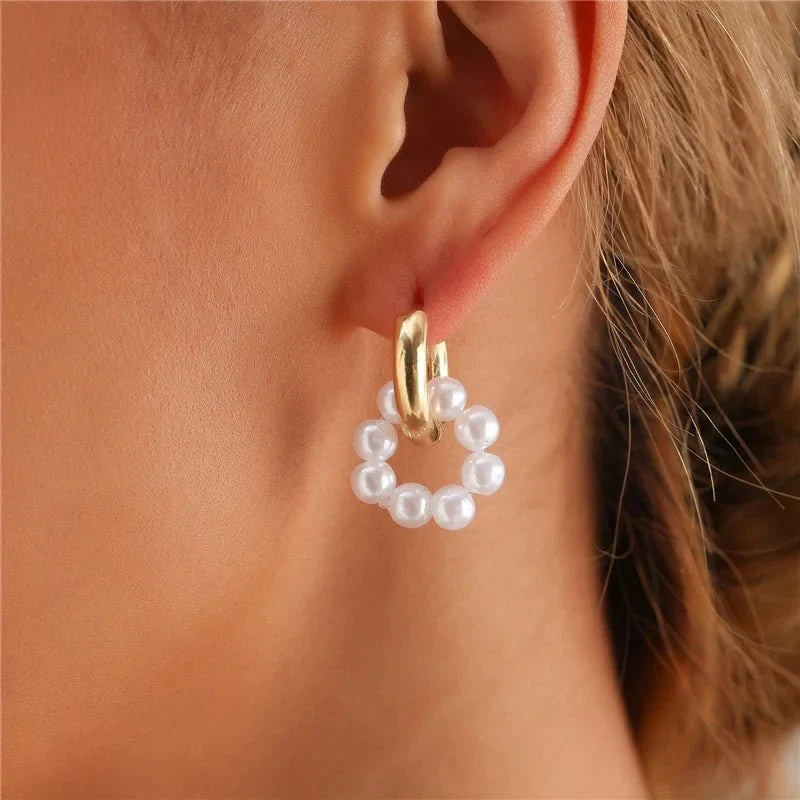 Asymmetrical Dainty Pearl Hoop Earrings