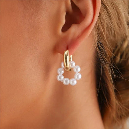 Asymmetrical Dainty Pearl Hoop Earrings