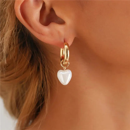 Asymmetrical Dainty Pearl Hoop Earrings
