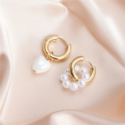 Asymmetrical Dainty Pearl Hoop Earrings