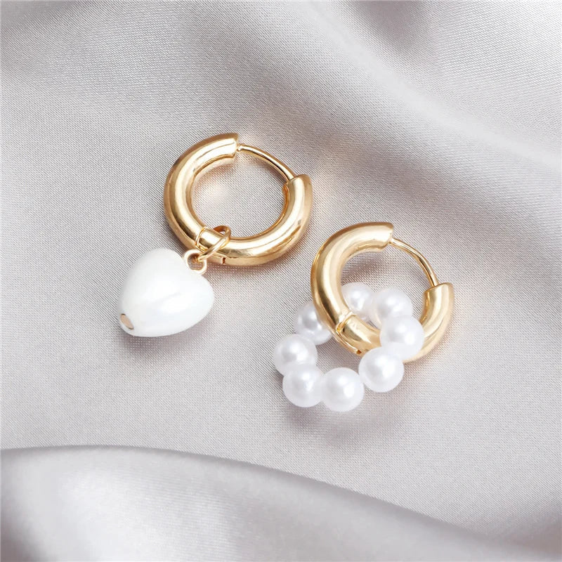 Asymmetrical Dainty Pearl Hoop Earrings