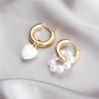 Asymmetrical Dainty Pearl Hoop Earrings