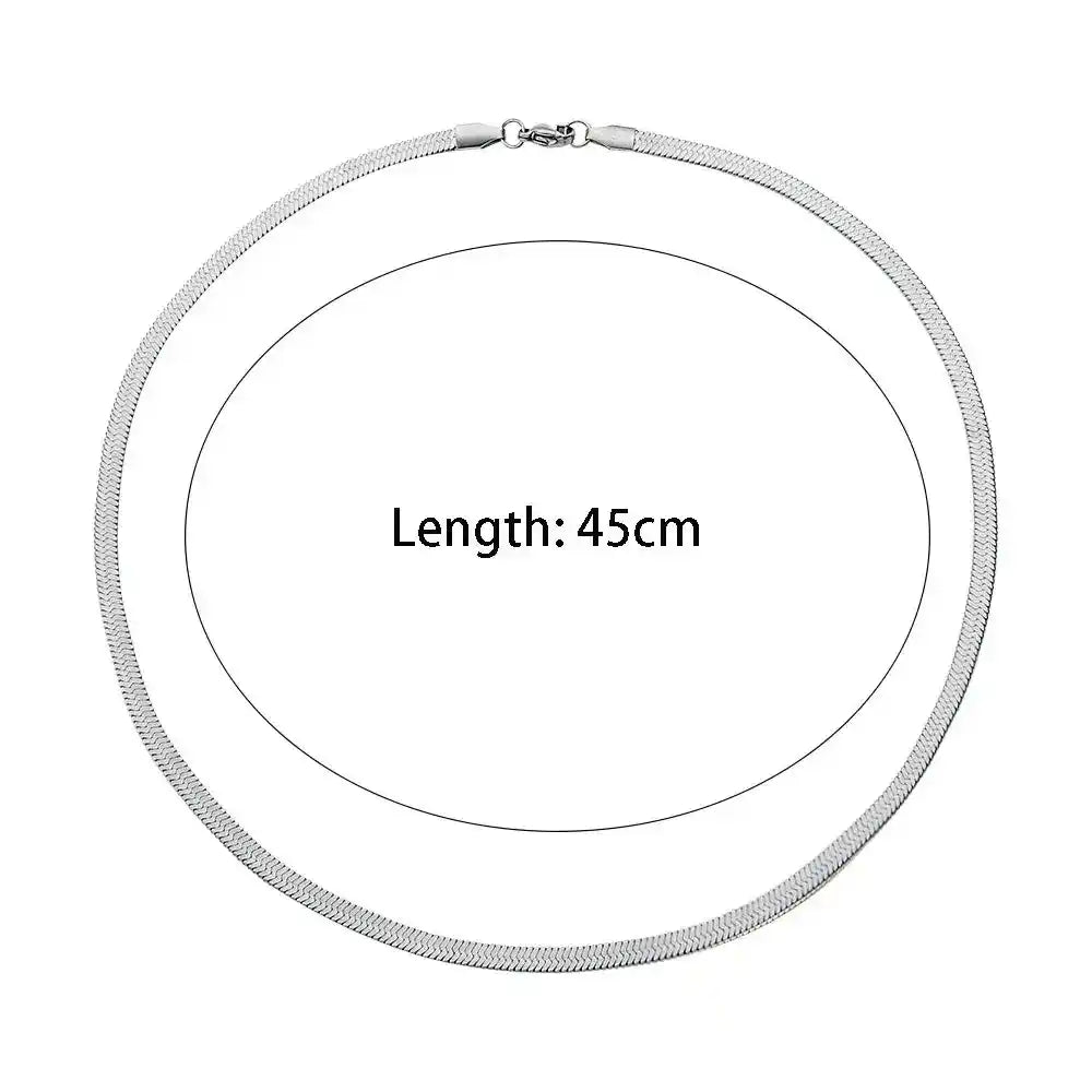 Silver necklace with a length of 45cm on a white background