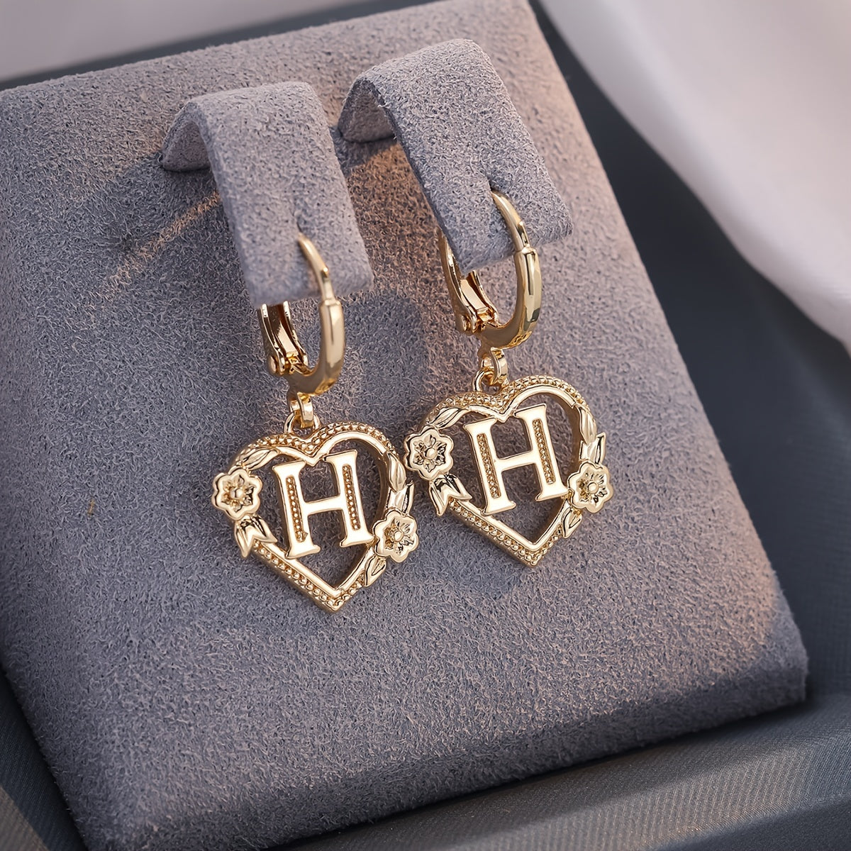 Dainty Initial Letter Heart Hoop Earrings