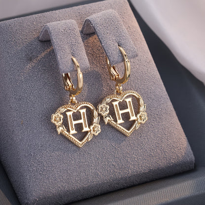 Dainty Initial Letter Heart Hoop Earrings