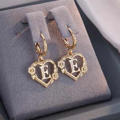 Dainty Initial Letter Heart Hoop Earrings