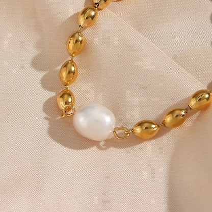 Beaded Gold Dainty Pearl Bracelet and Necklace