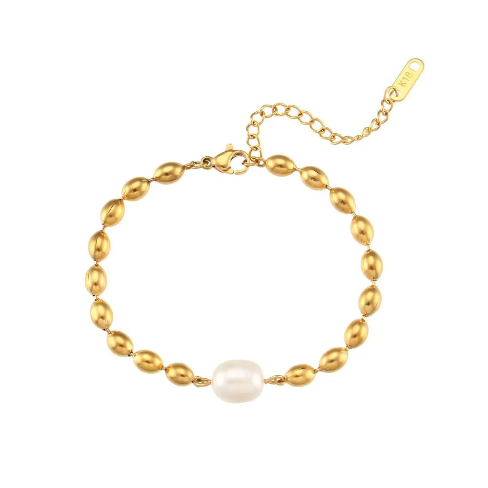 Beaded Gold Dainty Pearl Bracelet and Necklace