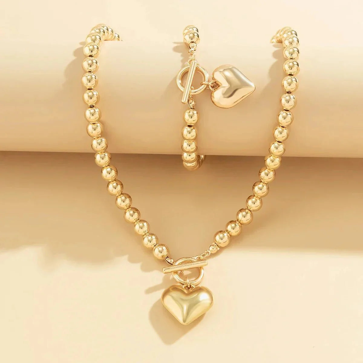 Beaded Heart Pendant Bracelet and Necklace Set