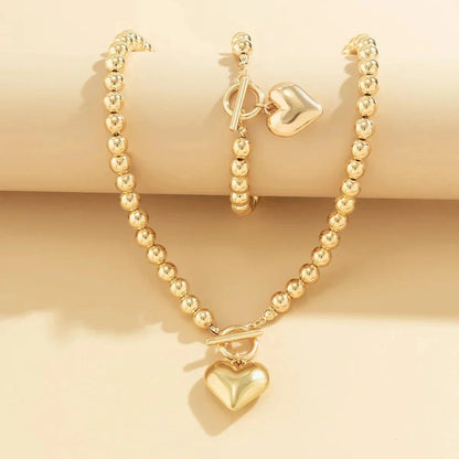 Beaded Heart Pendant Bracelet and Necklace Set