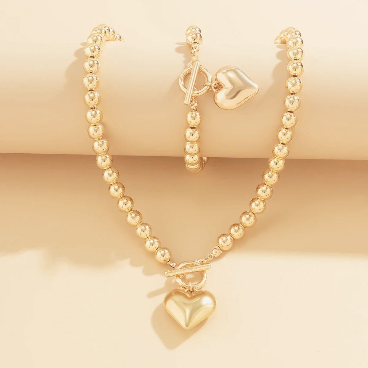 Beaded Heart Pendant Bracelet and Necklace Set