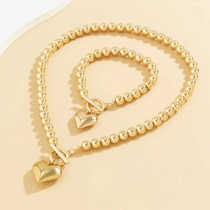 Beaded Heart Pendant Bracelet and Necklace Set