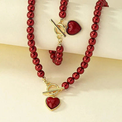 Beaded Heart Pendant Bracelet and Necklace Set