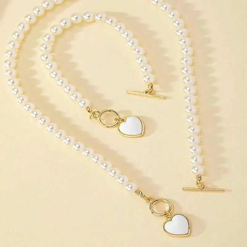 Beaded Heart Pendant Bracelet and Necklace Set