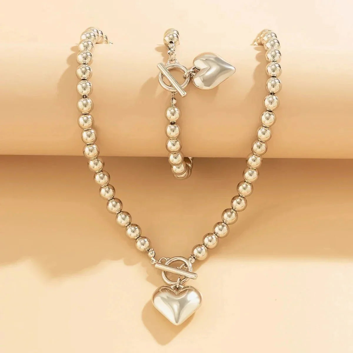 Beaded Heart Pendant Bracelet and Necklace Set