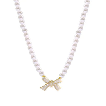 Beaded Pearl Bow Necklace