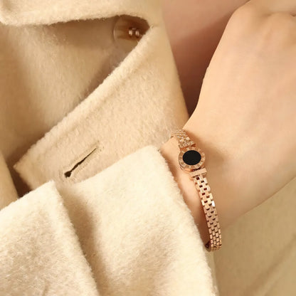 Black Center Roman Numeral Accented Bangle Bracelet