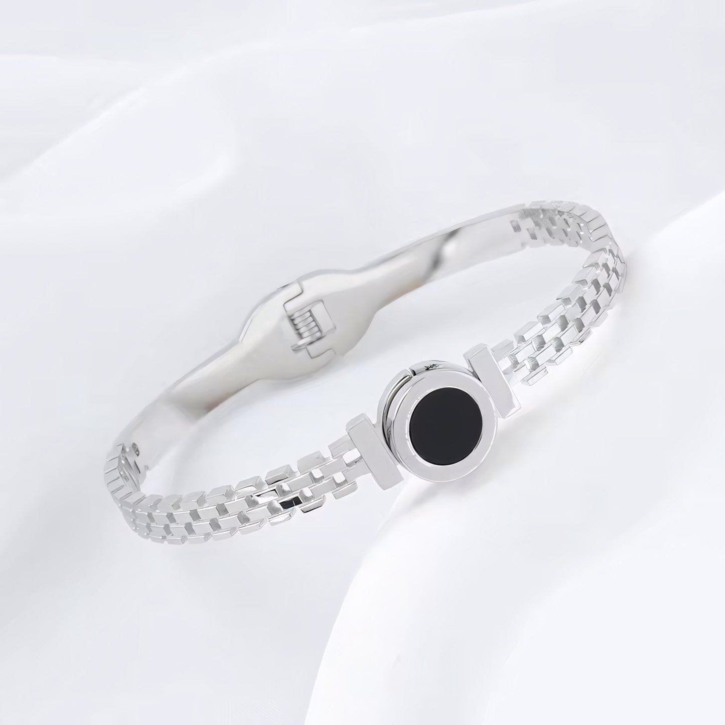 Black Center Roman Numeral Accented Bangle Bracelet