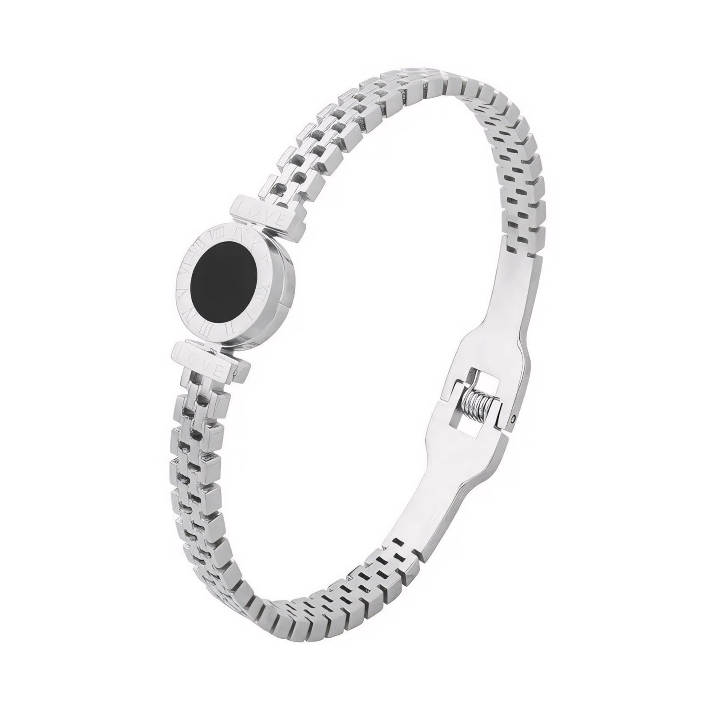 Black Center Roman Numeral Accented Bangle Bracelet