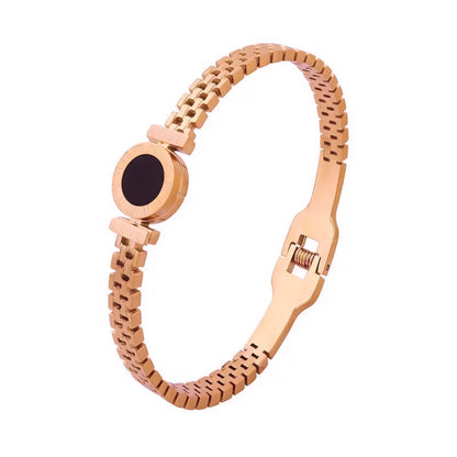 Black Center Roman Numeral Accented Bangle Bracelet