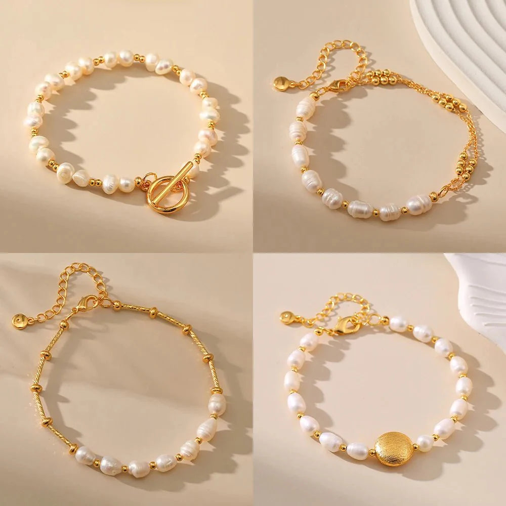 Boho Gold Accented Pearl Bracelets