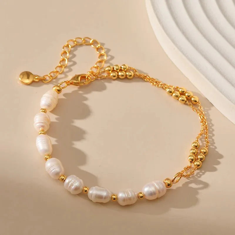 Boho Gold Accented Pearl Bracelets