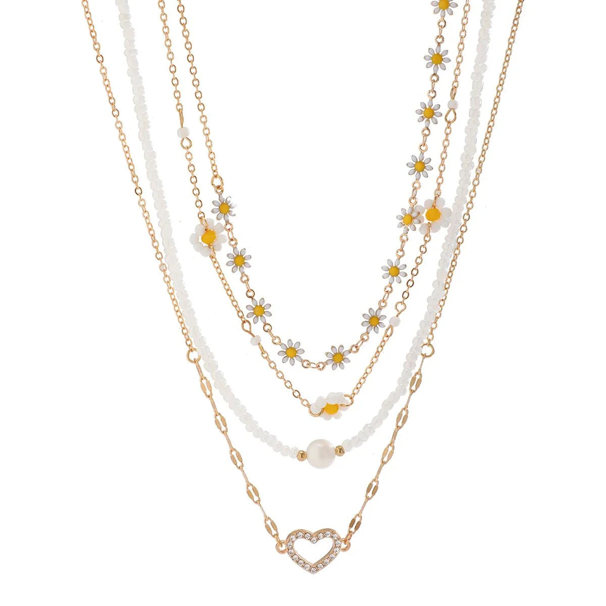 Boho Spring Daisy Necklace Stack