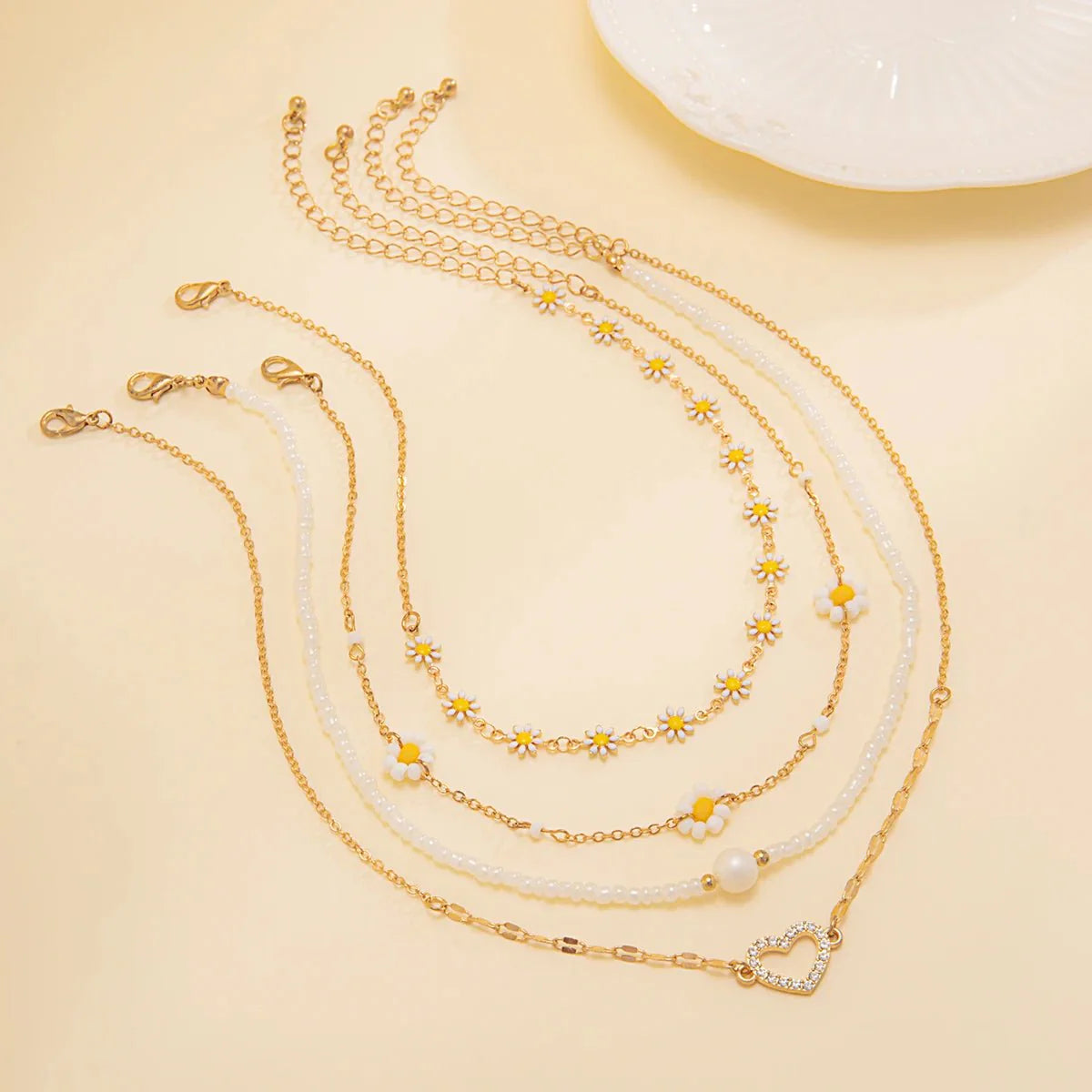 Boho Spring Daisy Necklace Stack