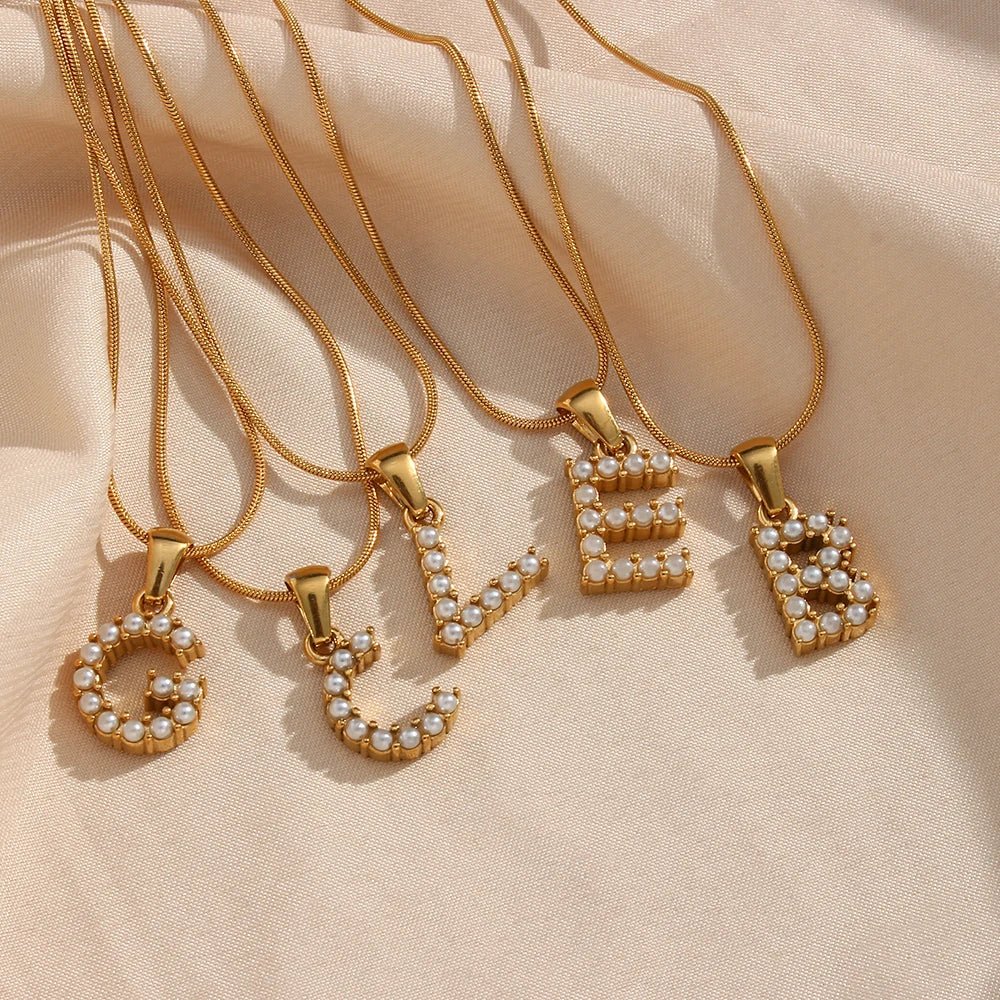 Bold Pearl Letter Initial Necklace