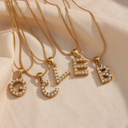 Bold Pearl Letter Initial Necklace