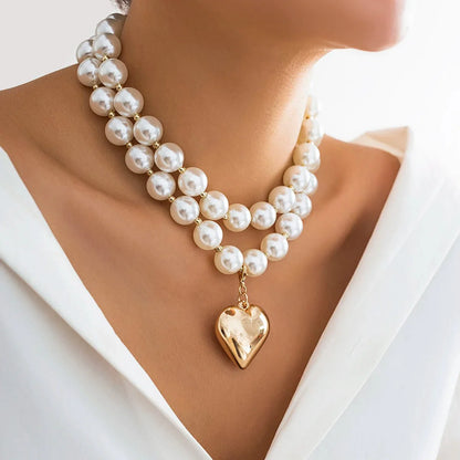 Bold Statement Pearl Layered Heart Necklace