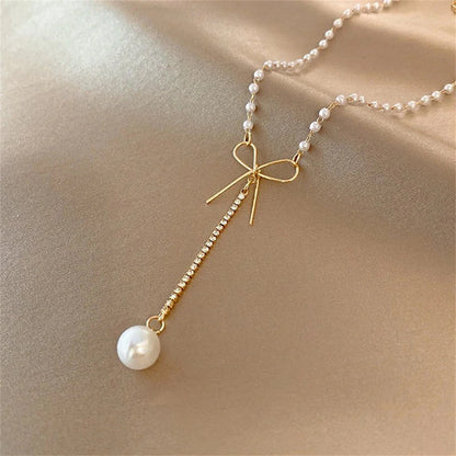Bow Pearl Drop Choker Necklace